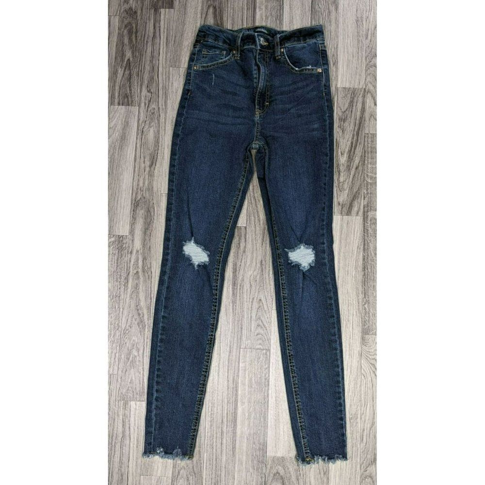 (3/$35) Wild Fable Sz 2 High Rise Skinny Distressed Fringe Hem Denim Blue Jeans